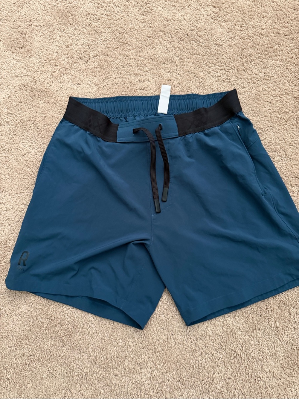 Rhone Mens Blue Athletic Shorts with Black Waistband